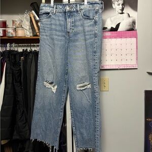 Express Light Blue Distressed Ankle Jeans